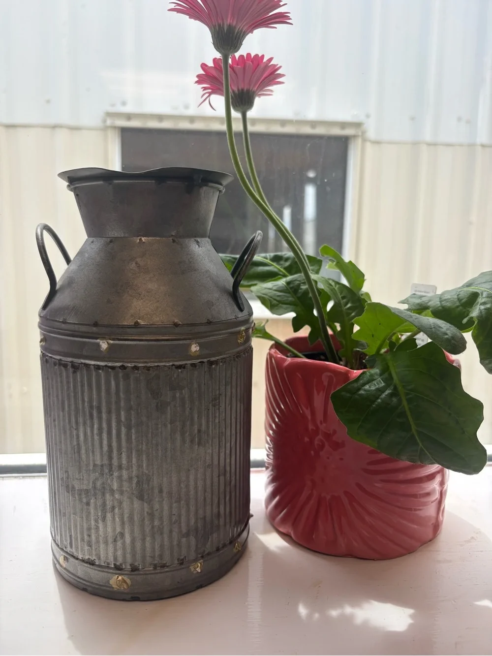 Metal Decorative Milk Can w/ Handles, Rustic Farmhouse, 9 in Tall Candle Holder